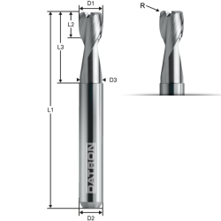Double Flute end Mill with Edge Radius, 25 degrees