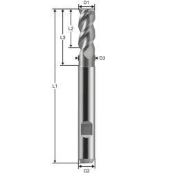 Triple flute end mill with toric cut